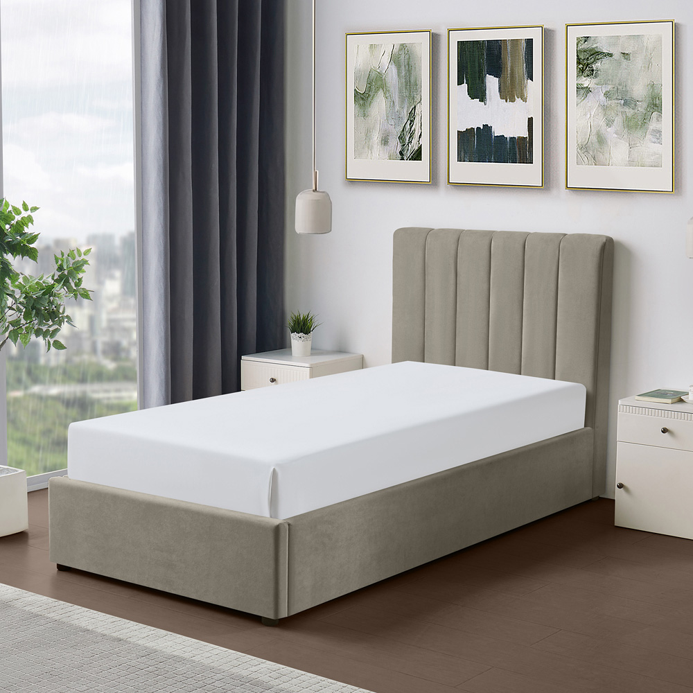 Artemis Home Evelynne Single Light Brown Linen Upholstered Ottoman Bed Image 4