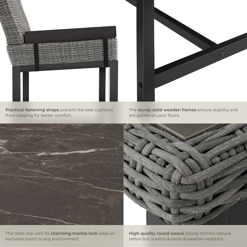 tectake Lovas Latina 4 Seater Poly Rattan Garden Bar Dining Table Grey Image 6