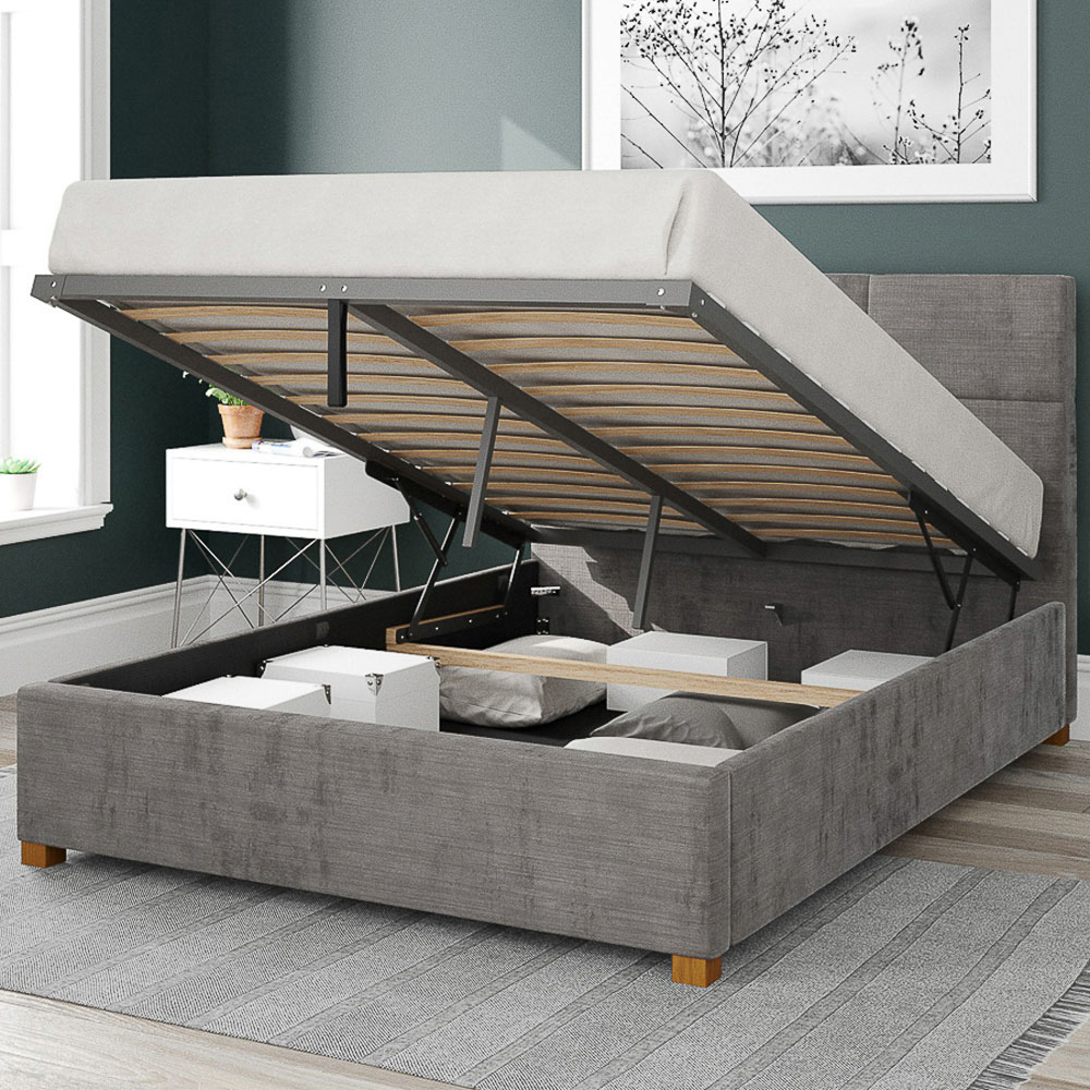 Aspire Caine Double Silver Firenze Velour Ottoman Bed Image 2