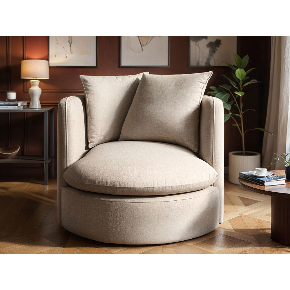Solace+Co Maisie Beige Chenille Swivel Armchair Image 4