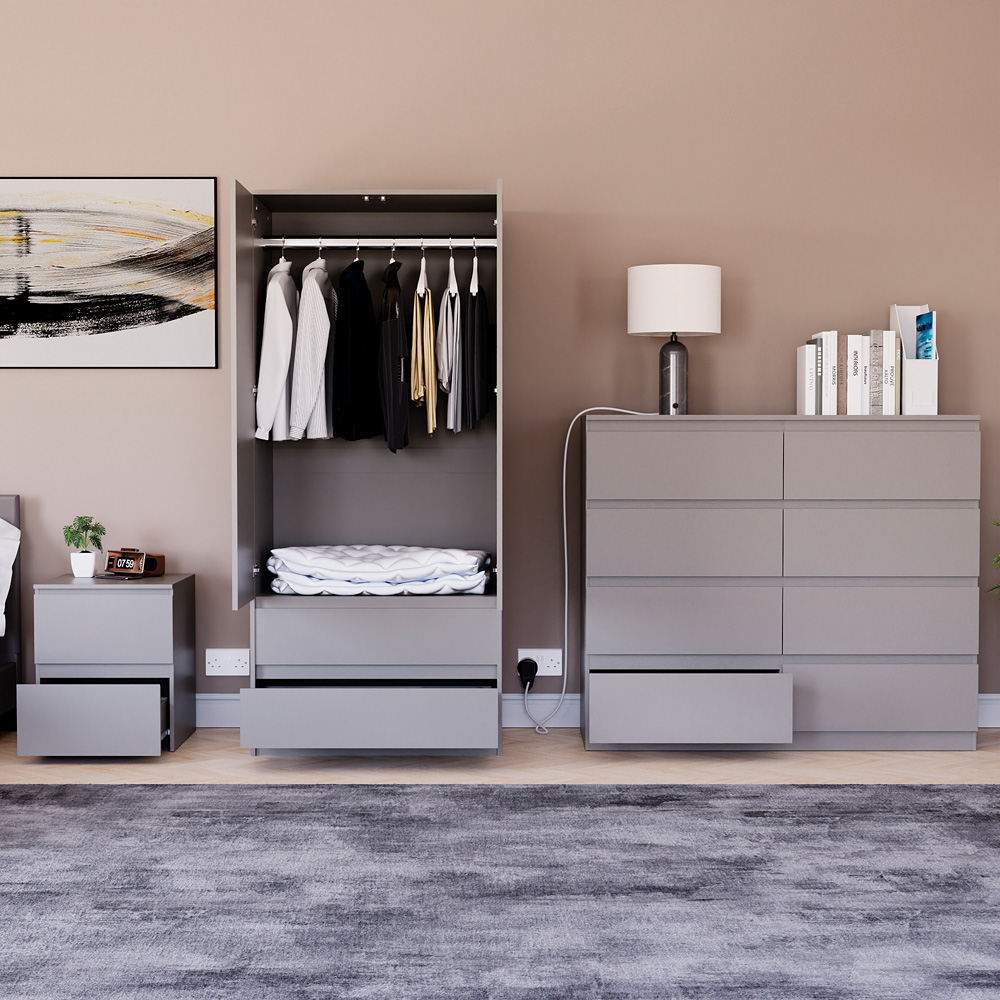 Vida Designs Denver Grey 3 Piece Bedroom Furniture Set Image 2