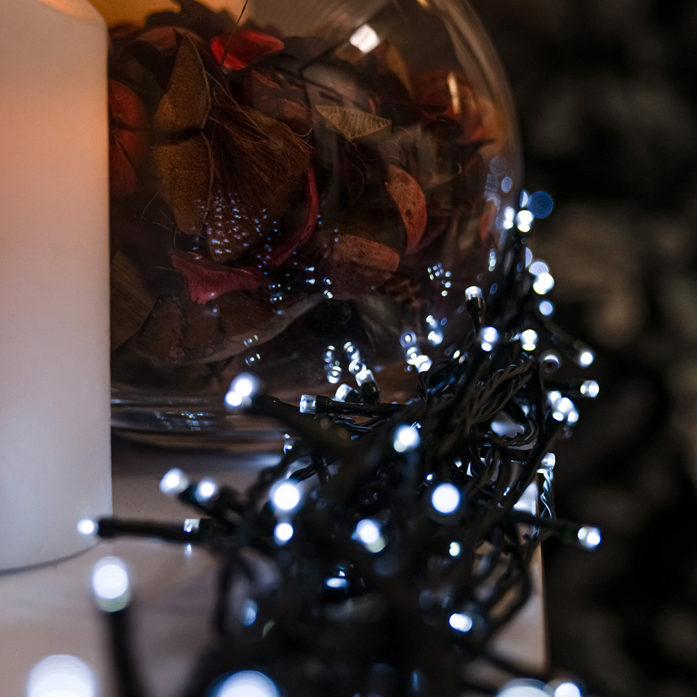 The Christmas Centre 100 Bright White LED Multifunction Green Cable String Light 10m Image 3