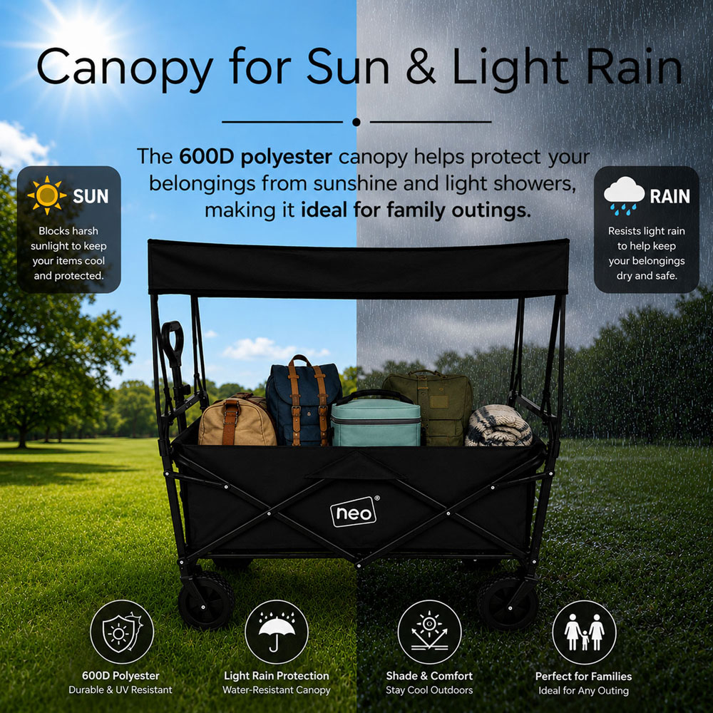 Neo Direct 140L Black Heavy Duty Folding Garden Trolley Cart with Canopy Image 8