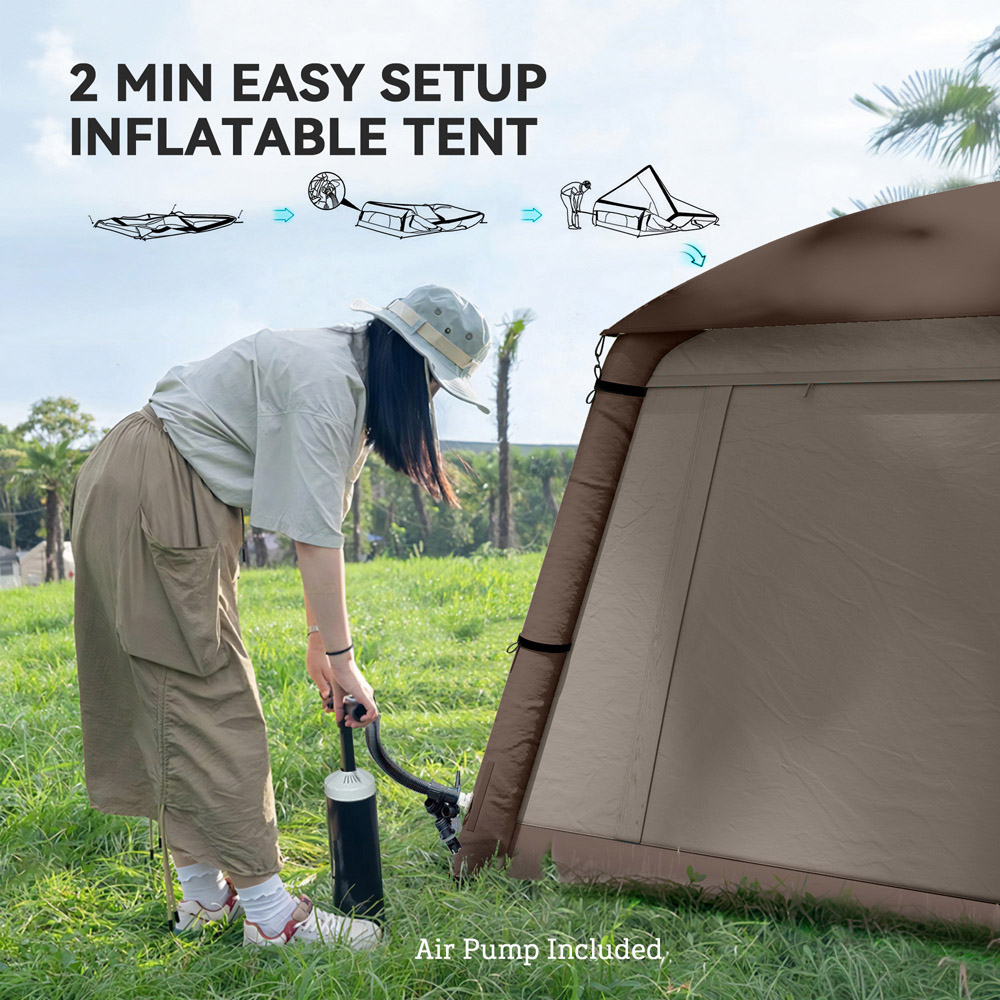 Outsunny 2 Person Easy Setup Inflatable Camping Tent with Air Pump Khaki Image 8