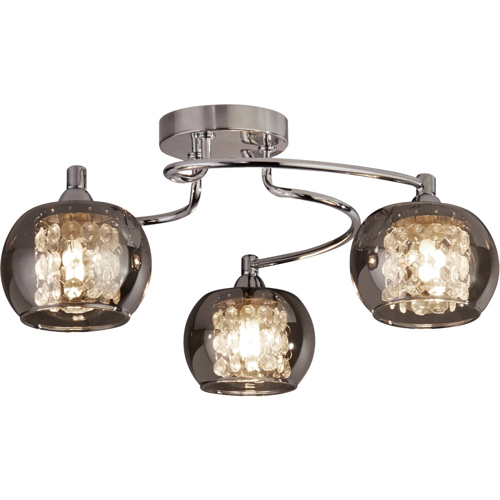 Lighting Collection 3 Light Chrome with Smoked Glass Shades Ceiling Light Image 3