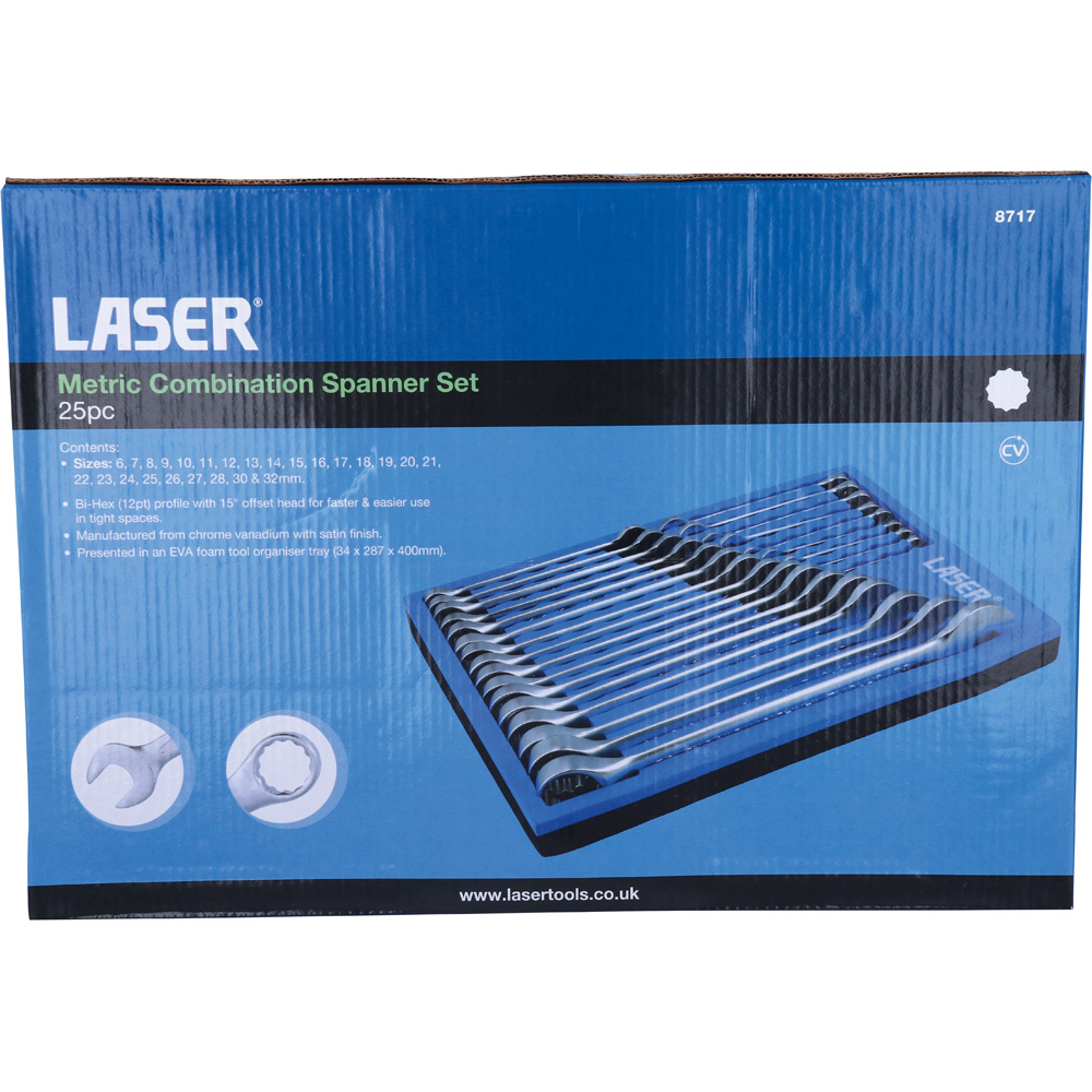Laser 25 Piece 6-32mm Satin Finish Bi-Hex Metric Combination Spanner Set Image 3