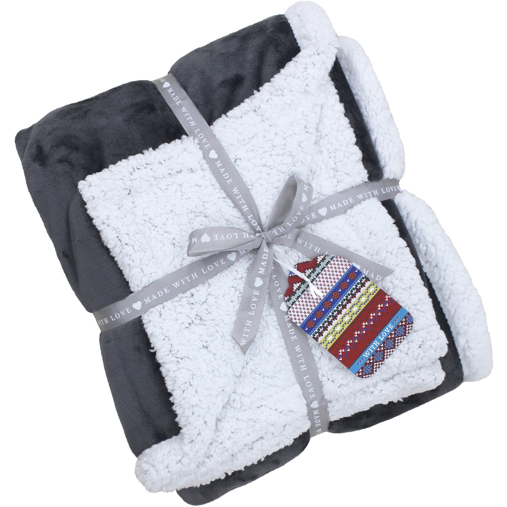 Paoletti Luxe Charcoal Sherpa Fleece Throw Image 1