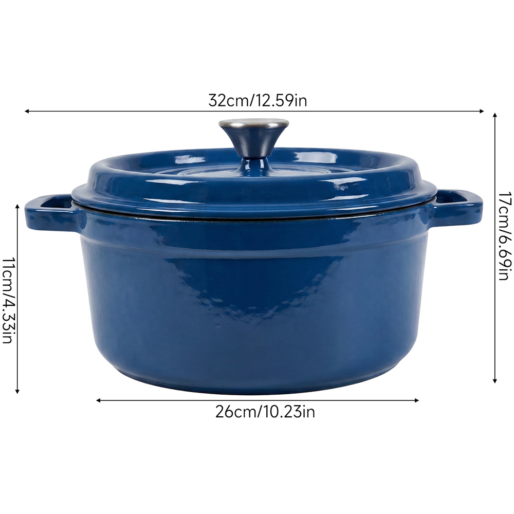 Living and Home Dark Blue Enamelled Cast Iron Dutch Oven Pot 5L Image 8