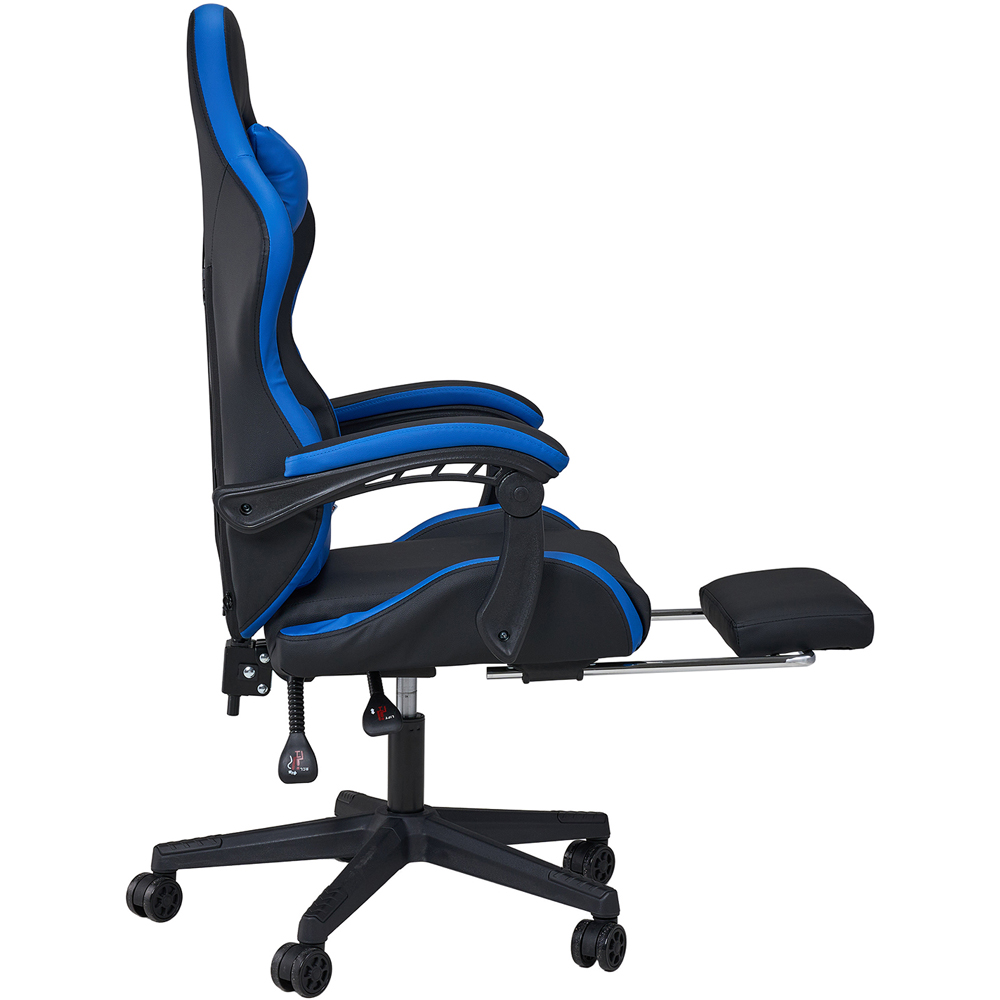 Living and Home Blue and Black Fabric Gaming Chair with Footrest Image 5