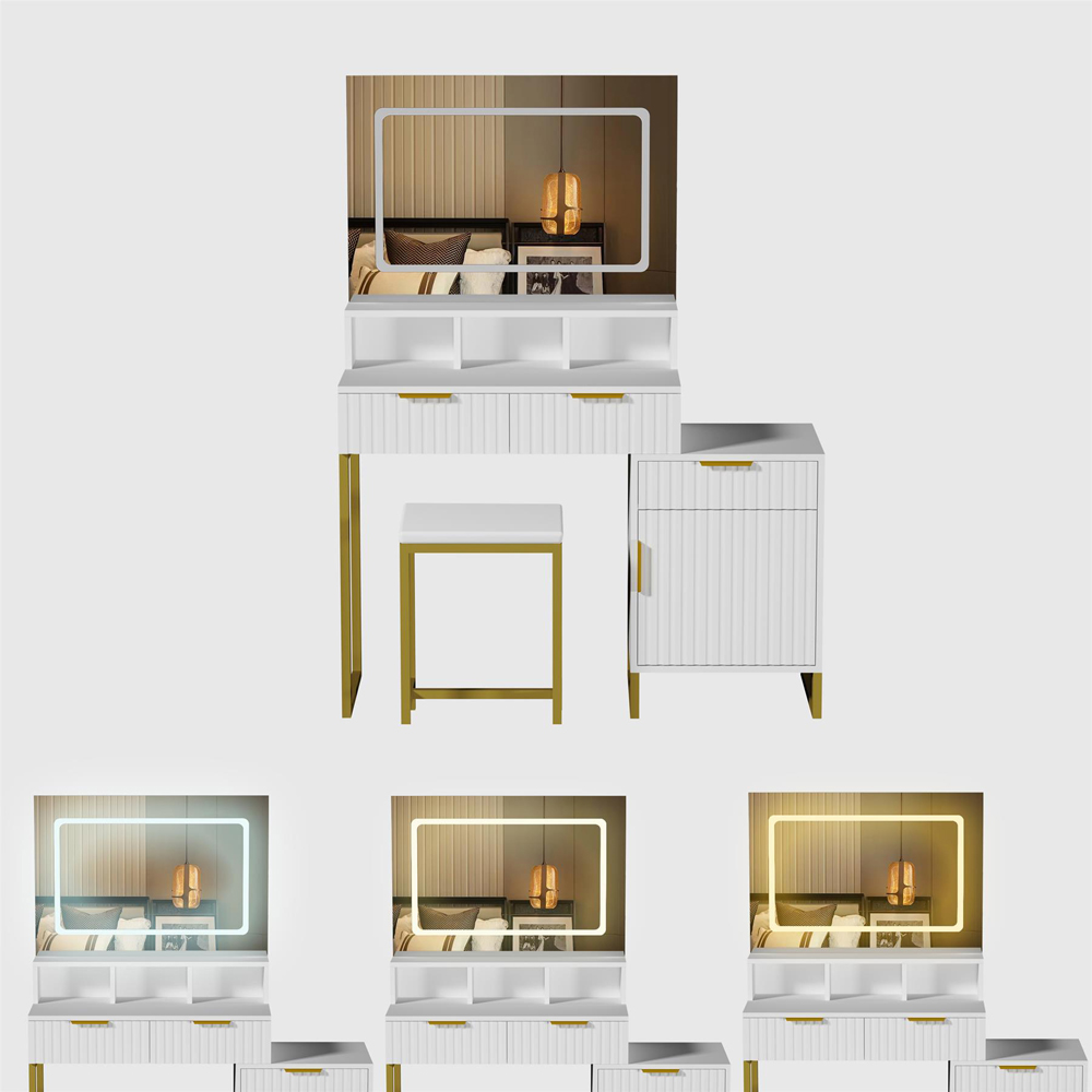 Kosy Koala Luna 2 Drawer LED Mirror Dressing Table with Stool Image 2