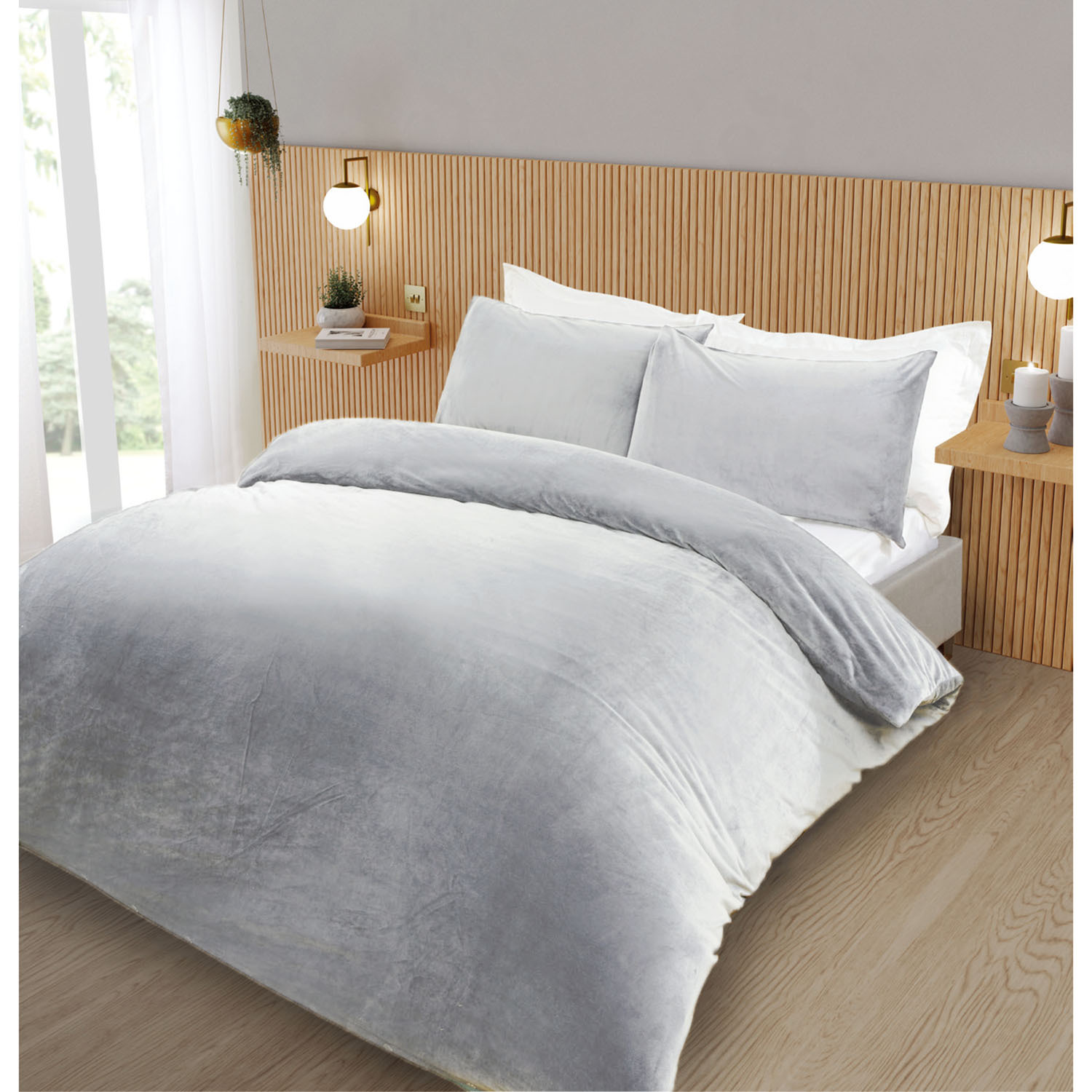 Helsinki Fleece Duvet Cover and Pillowcase Set - Silver / Superking Image 2