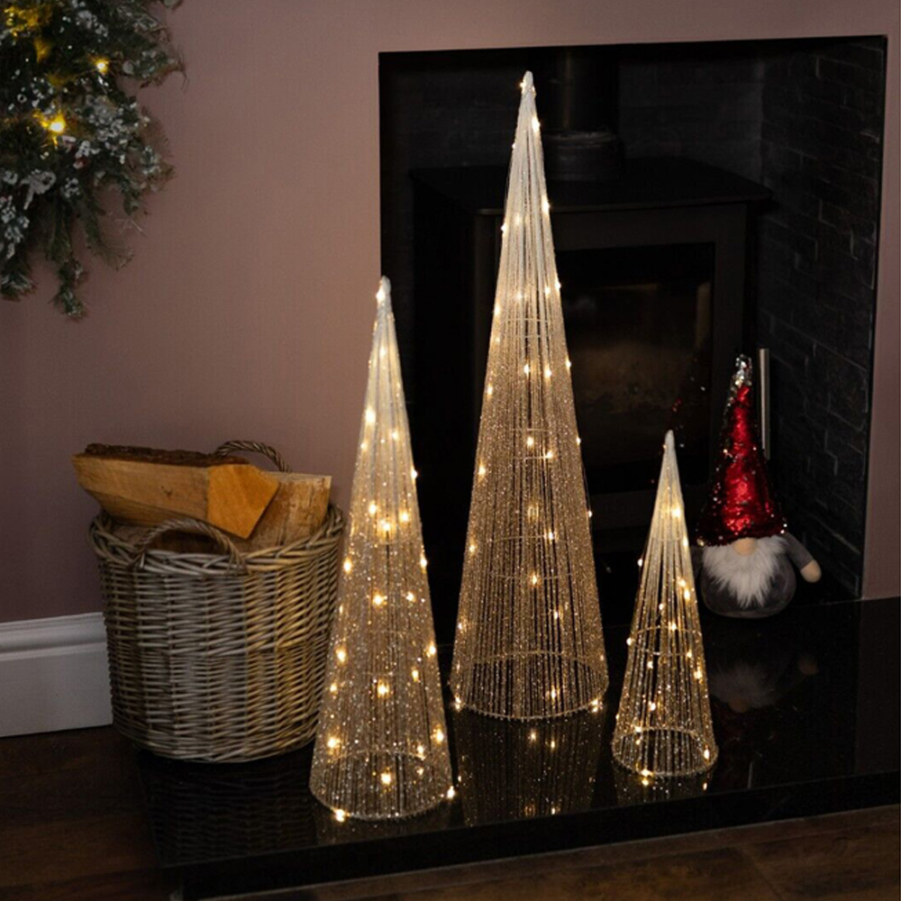 Marco Paul Gold LED Sparkly Tree Obelisk Decoration 3 Pack Image 3