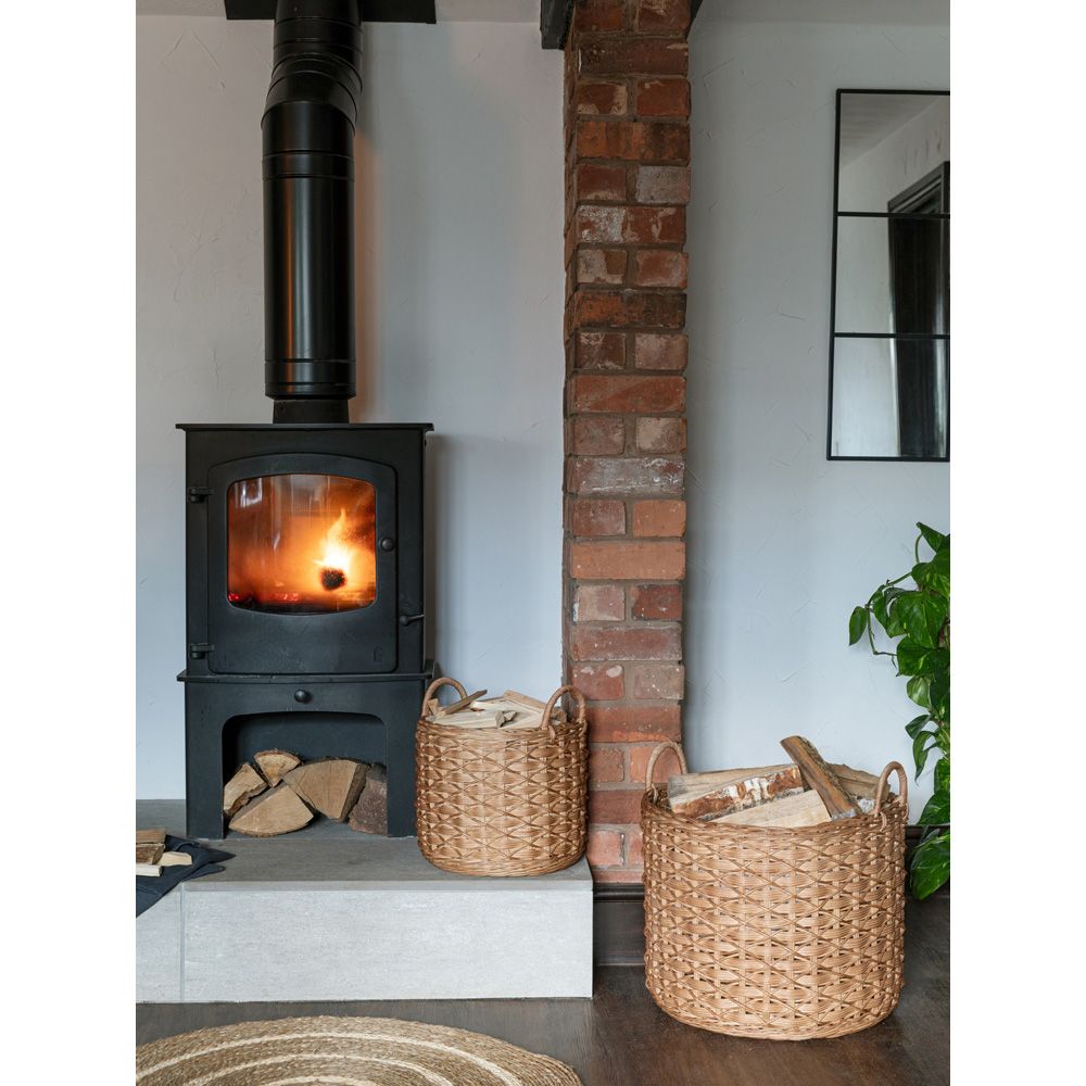Ivyline Natural Woven Rattan Round Log Basket with Handles 50cm Image 2