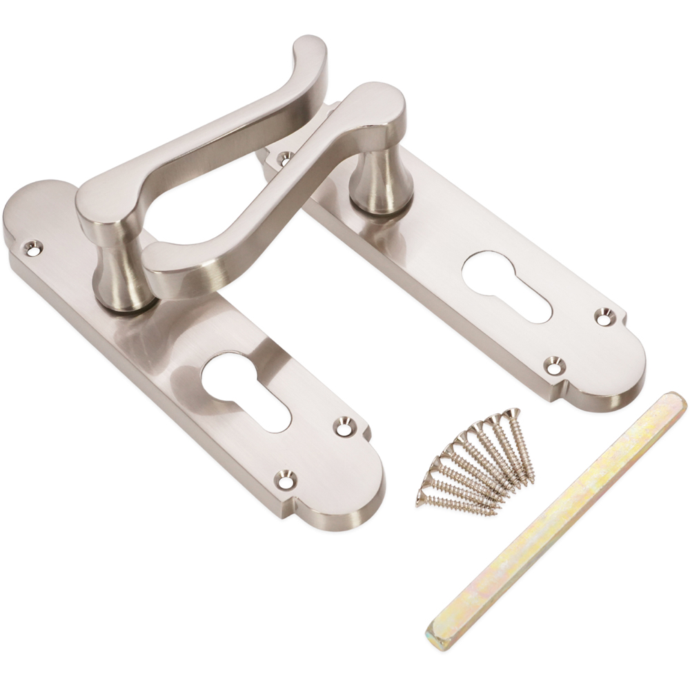 Spira Brass Oakley Satin Nickel Lever on Backplate Door Handle with Euro Keyhole 2 Pack Image 3