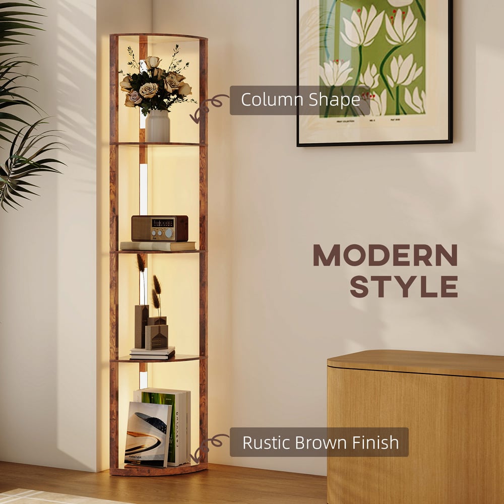 HOMCOM Warm White LED Rustic Brown Corner Floor Lamp Image 4