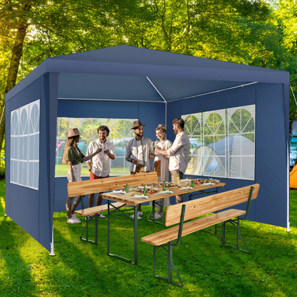 tectake Baraban Blue 3 Side Panel Gazebo Image 1