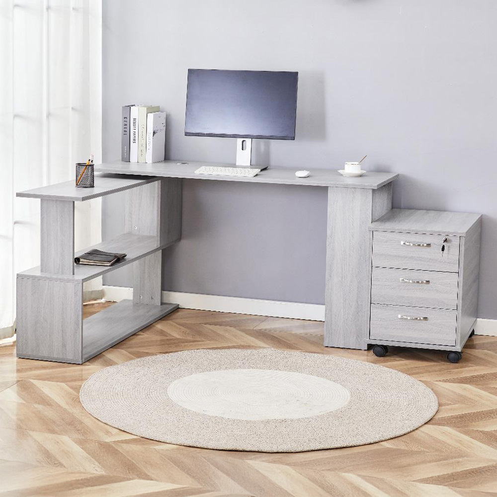 Kosy Koala Grey Wooden L Shaped Office Desk with Drawer Unit Image 1