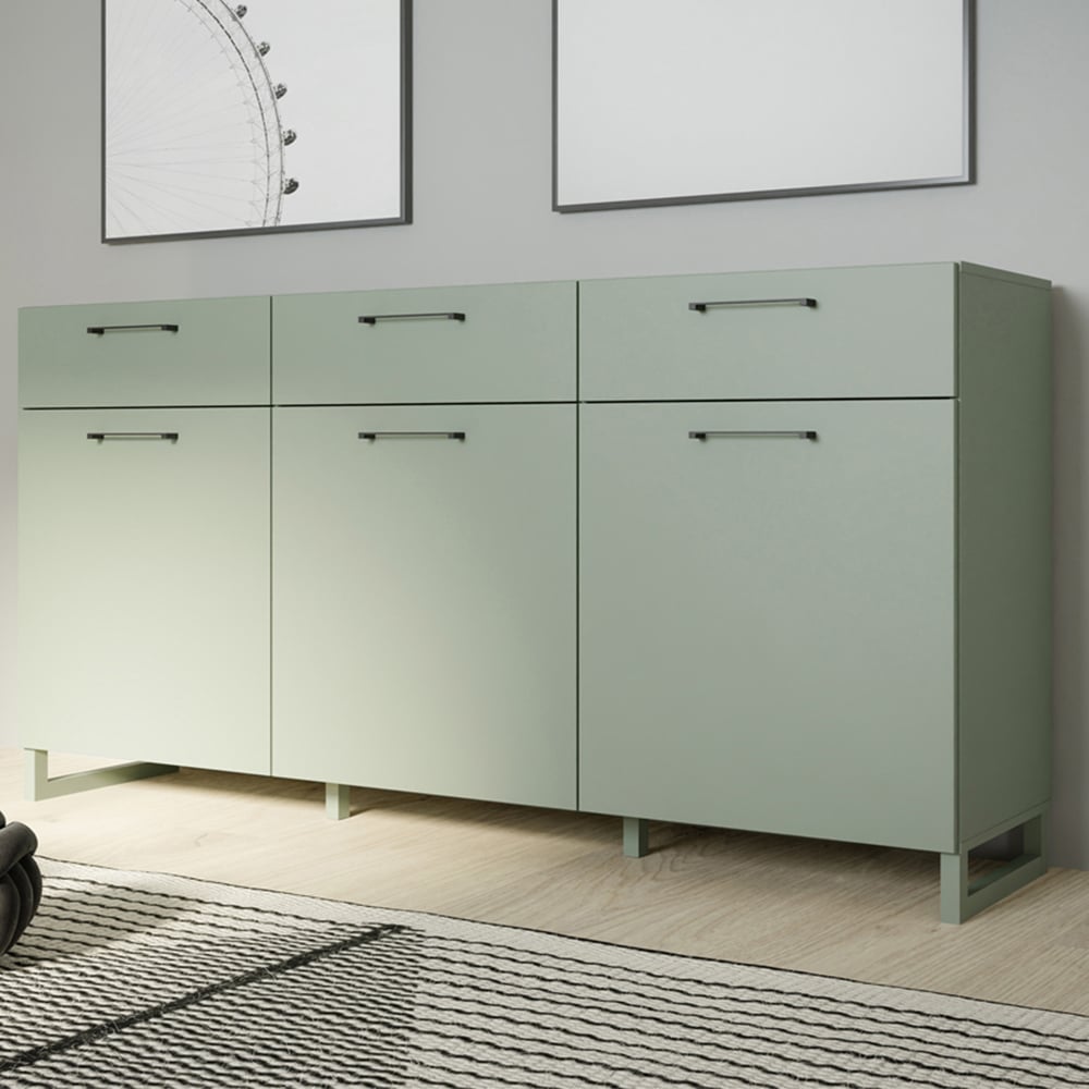 Florence Sali 3 Door 3 Drawer Sage Green Sideboard Image 1
