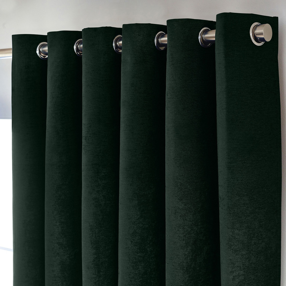 Alan Symonds Green Chenille Blackout Ring Top Eyelet Curtains 117 x 183cm Image 2
