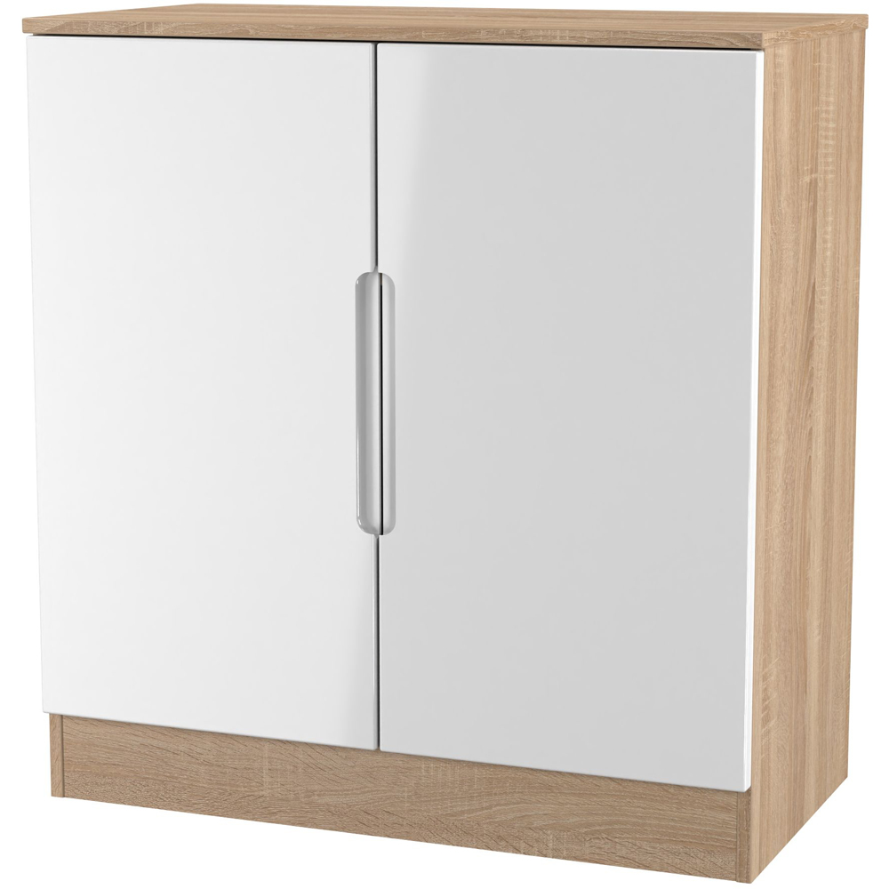 Crowndale Milan 2 Door White Gloss and Bardolino Oak Storage Cabinet Ready Assembled Image 4