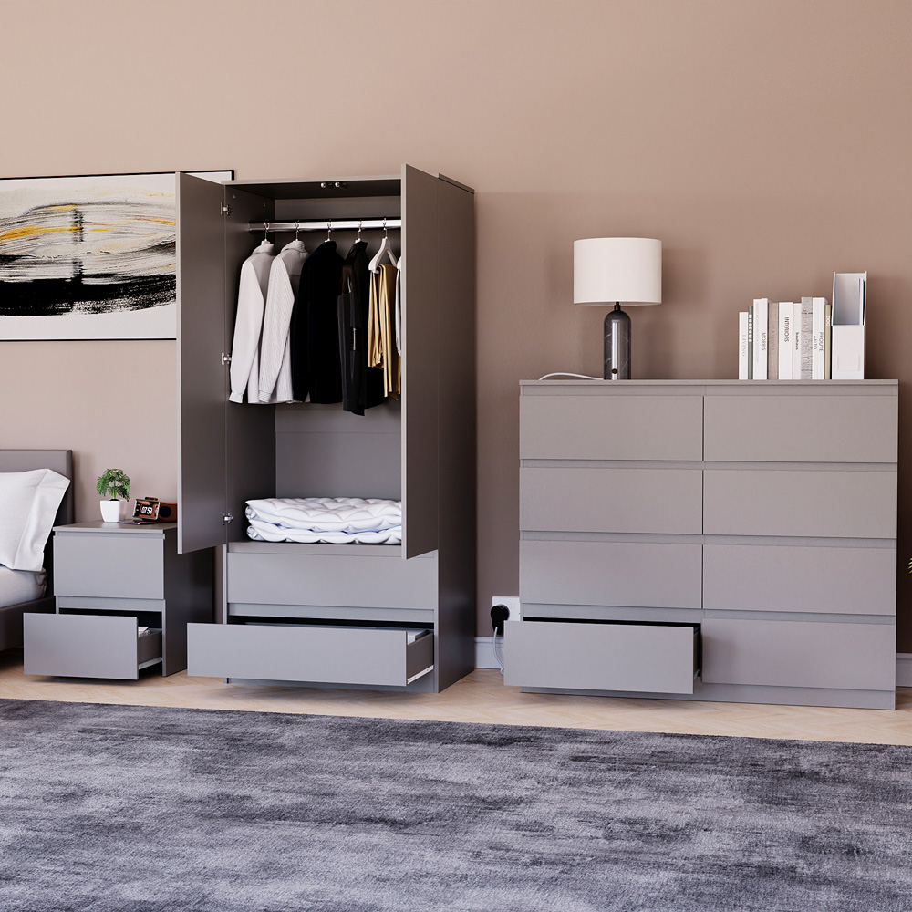 Vida Designs Denver Grey 3 Piece Bedroom Furniture Set Image 5