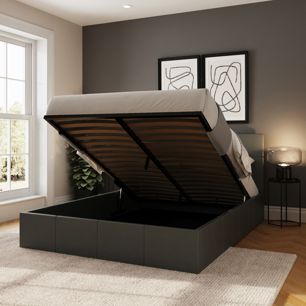 GFW Small Double Grey Faux Leather End Lift Ottoman Bed with Bonnell Mattress Image 6
