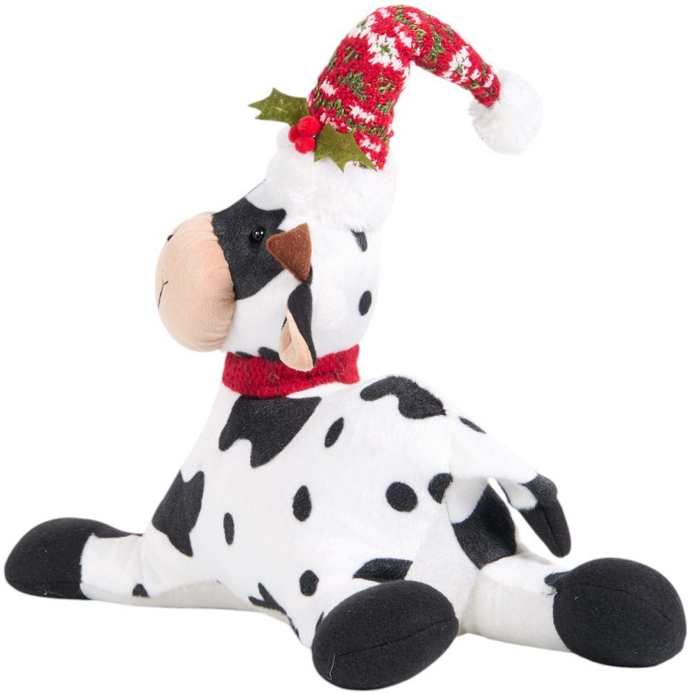 Sitting Christmas CowWhite and Black Image 3