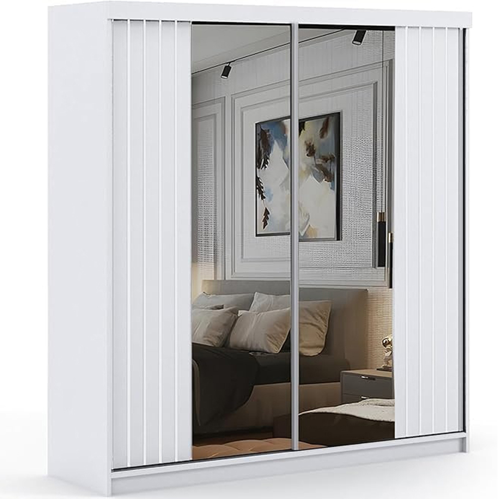 Sliding Wardrobes 4U 2 Sliding Door White Modern Silver Trim Mirrored Wardrobe 150cm Image 2