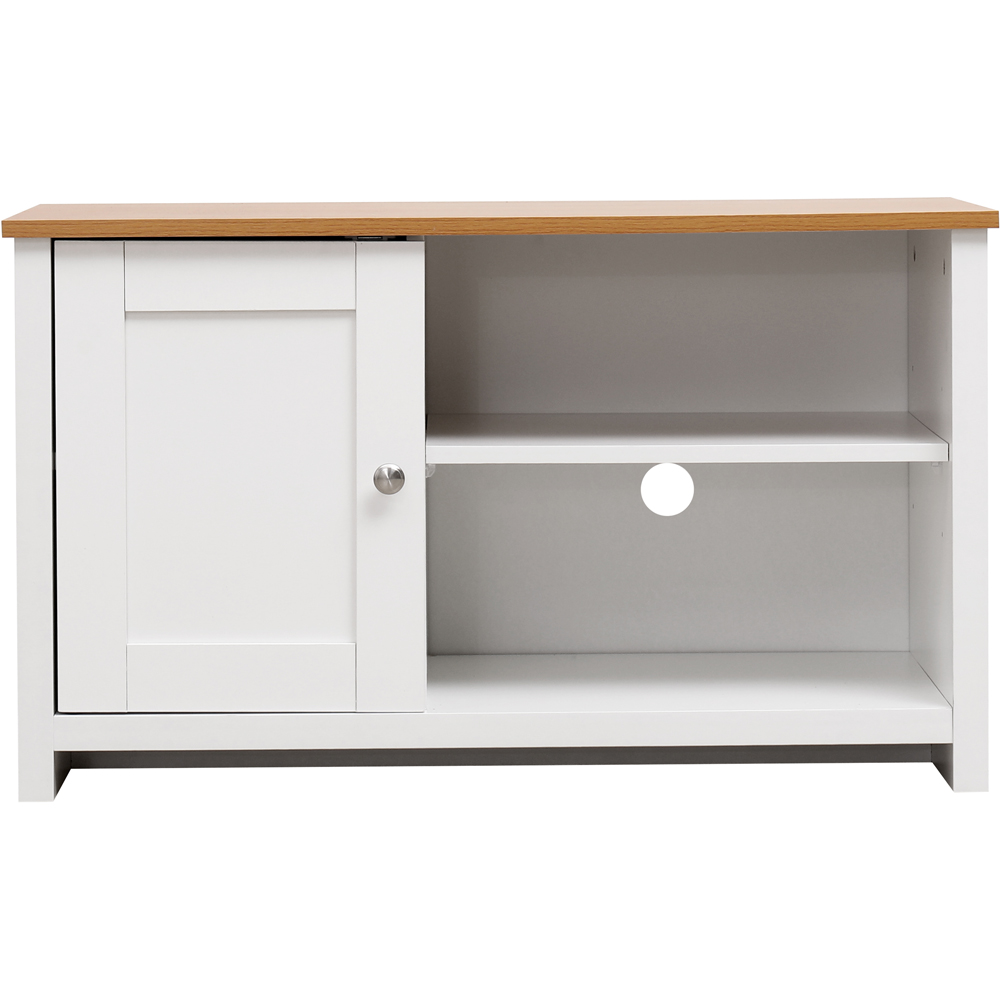 FurnitureHMD Single Door 2 Shelf White and Oak Effect Wooden TV Unit Image 3