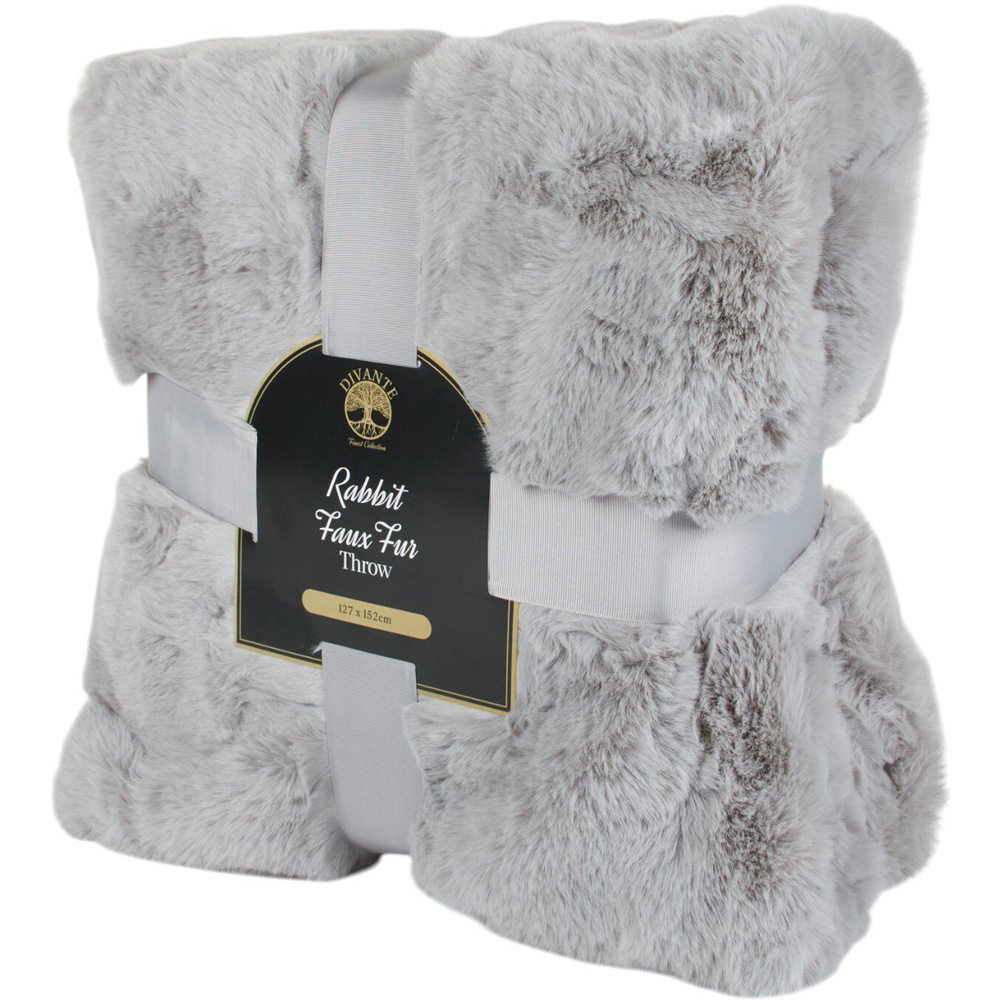 Large Rabbit Faux Fur Throw Grey Image 2