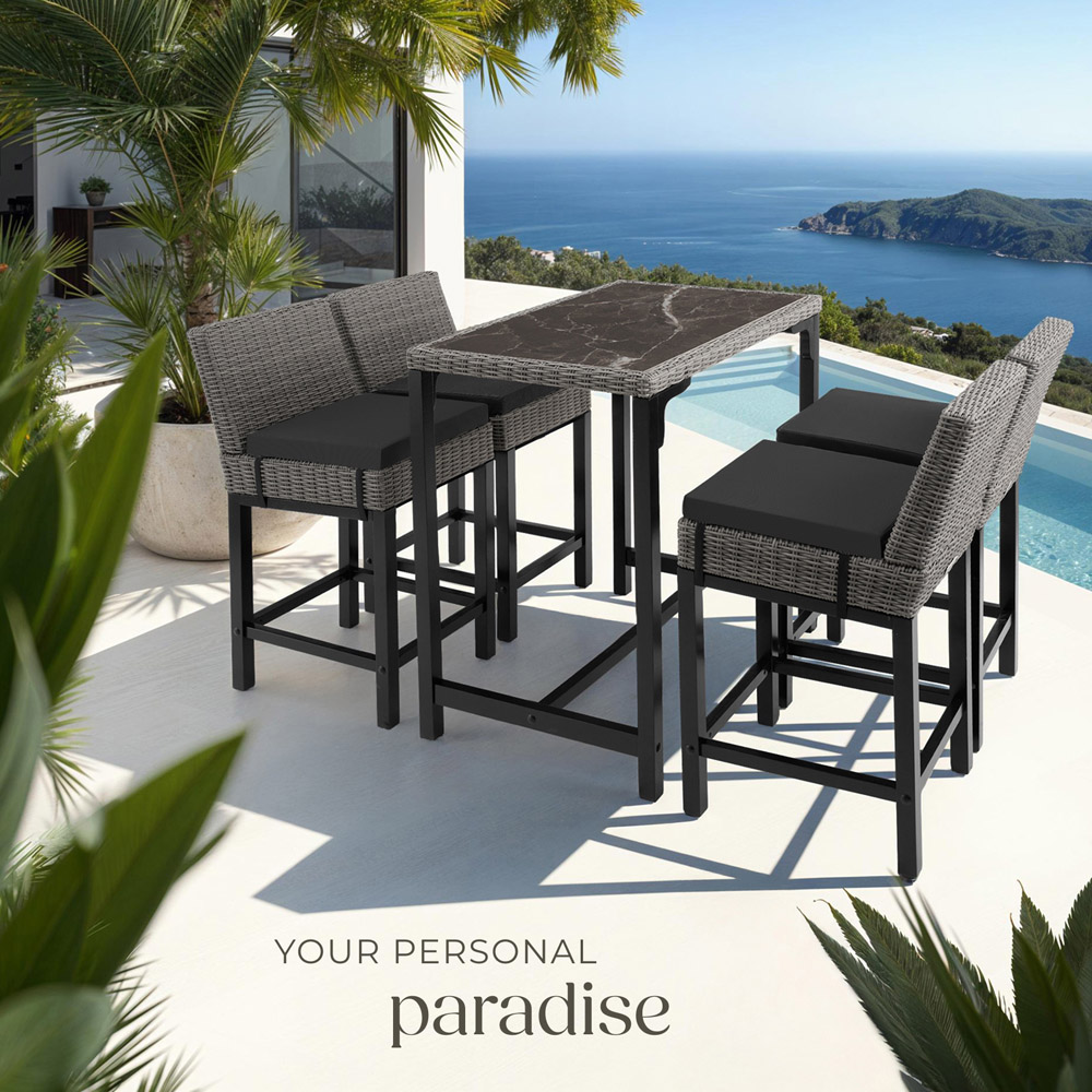 tectake 4 Seater Grey Polyrattan Garden Bar Bistro Table Image 8