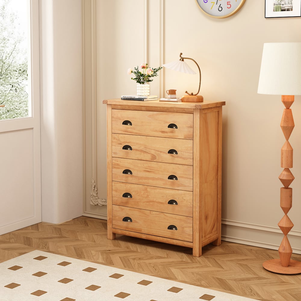 Cabinet Bits Lugo 5 Drawer Brown Brass Cup Handle Chest of Drawers Image 8