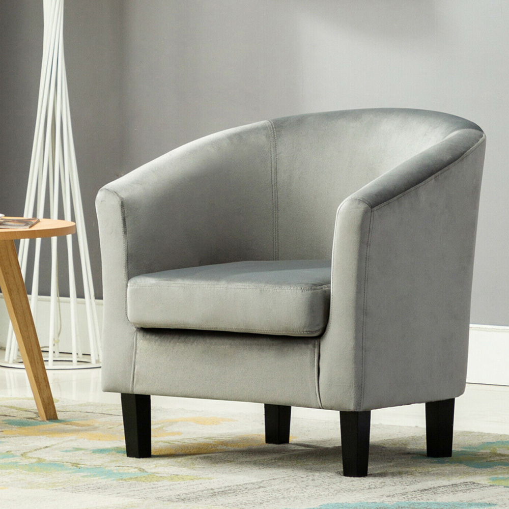 Grey Velvet Fabric Tub Arm Chair Image 4