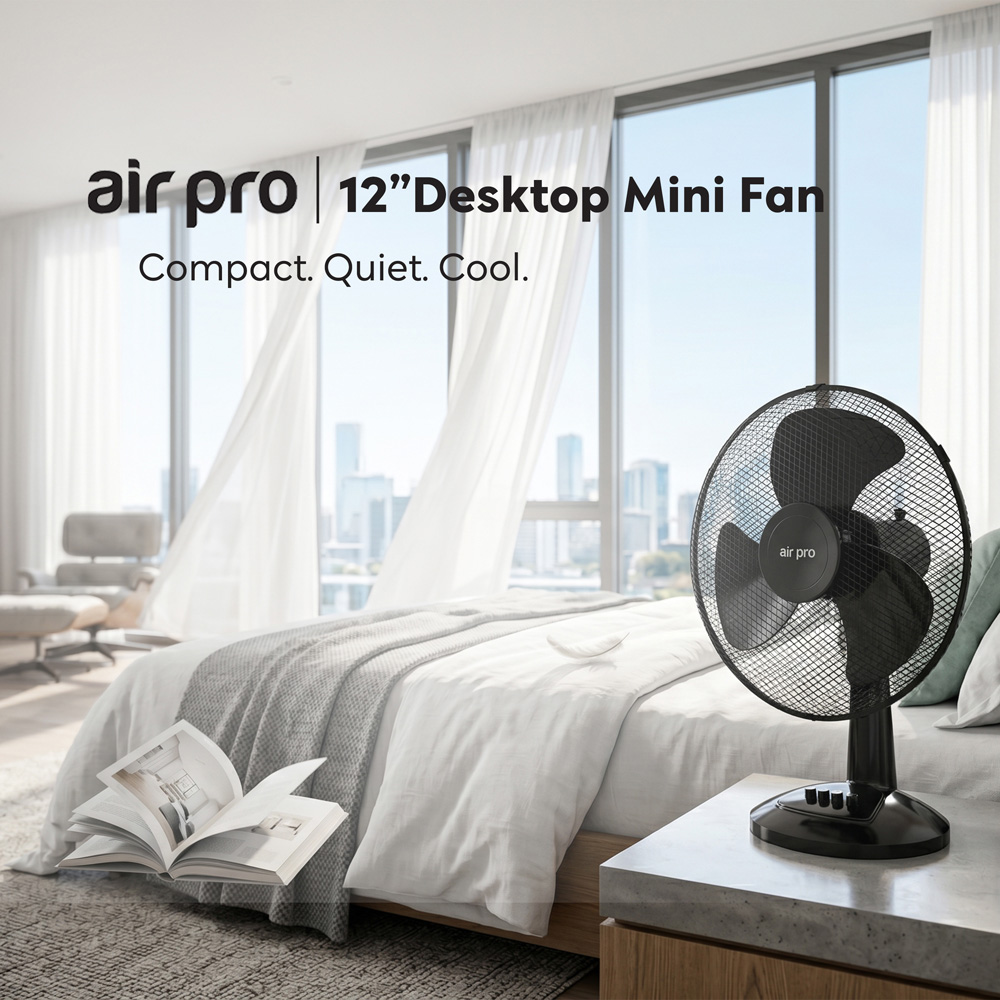 Air Pro Black Oscillating Portable Quiet Desk Fan 12 inch Image 9