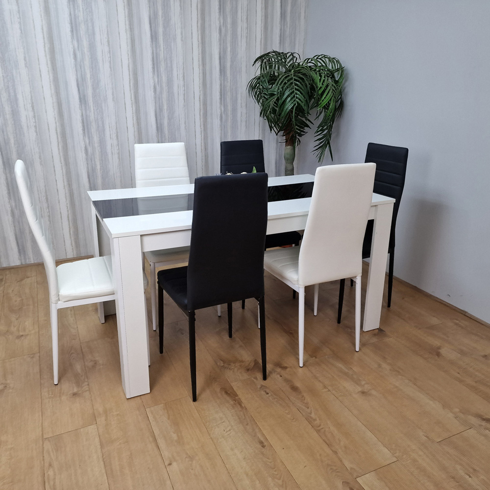 Portland Leather and Wood 6 Seater Dining Set Black and White Image 5