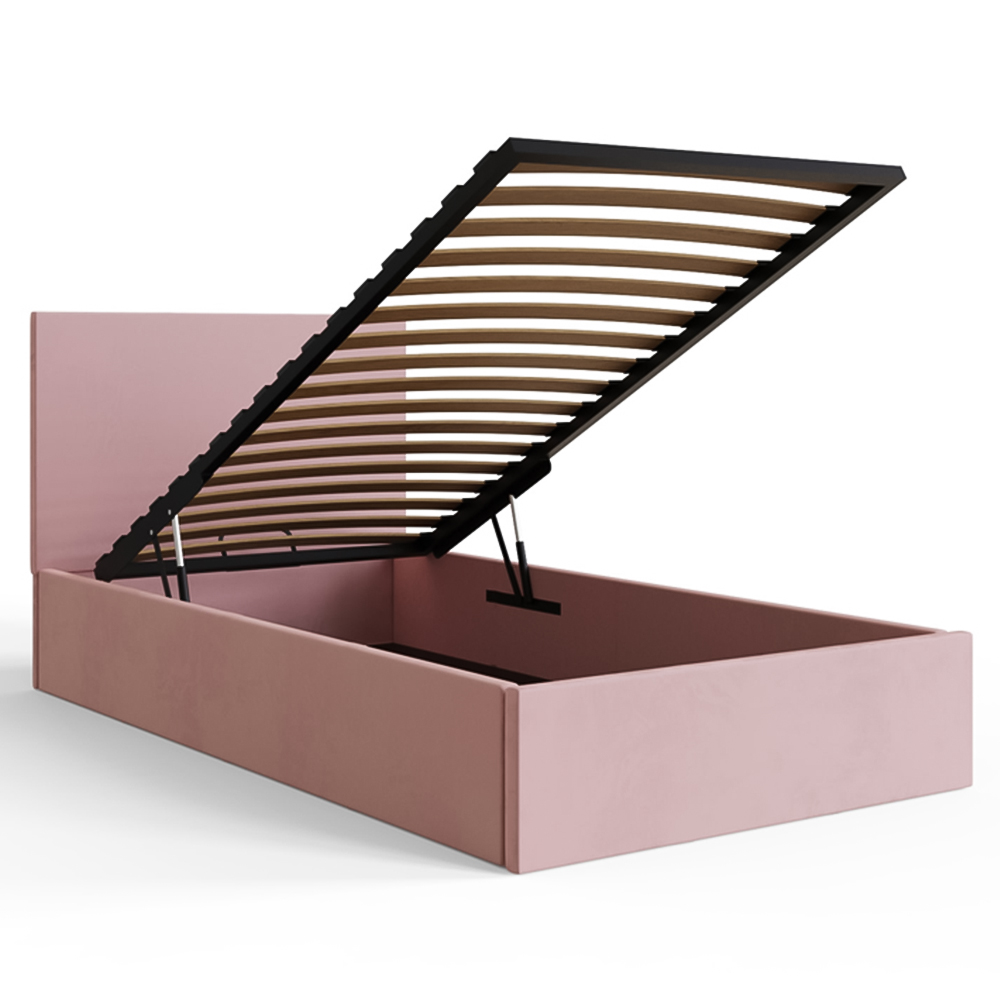GFW Single Blush Pink Velvet End Lift Ottoman Bed Image 6