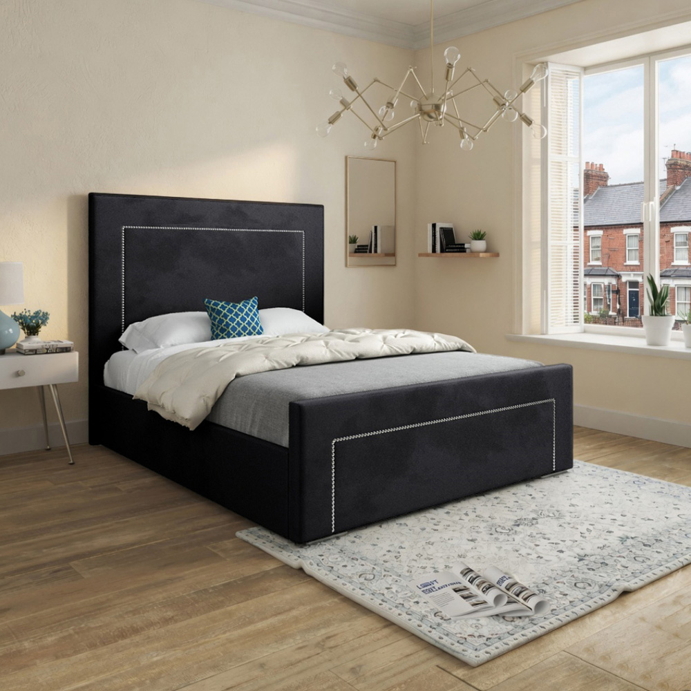 Lucca Black Single Velvet Upholstered Bed Frame with High Headboard Image 5
