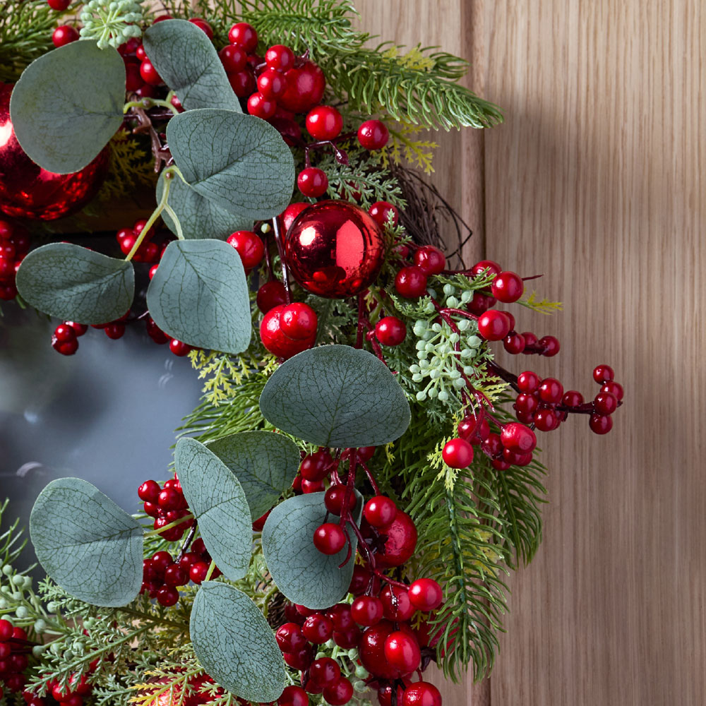 The Christmas Workshop Artificial Wreath with Red Baubles 45cm Image 3
