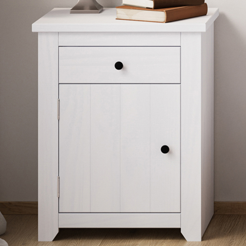 Havana Single Door Single Drawer White Bedside Cabinet Image 1