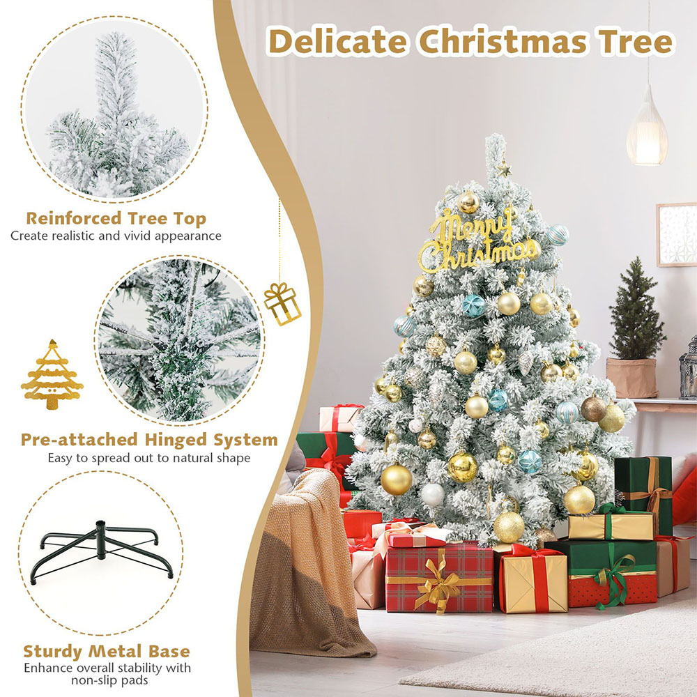 Costway Pre Lit Warm White LED Flocked Artificial Christmas Tree 4.5ft Image 5