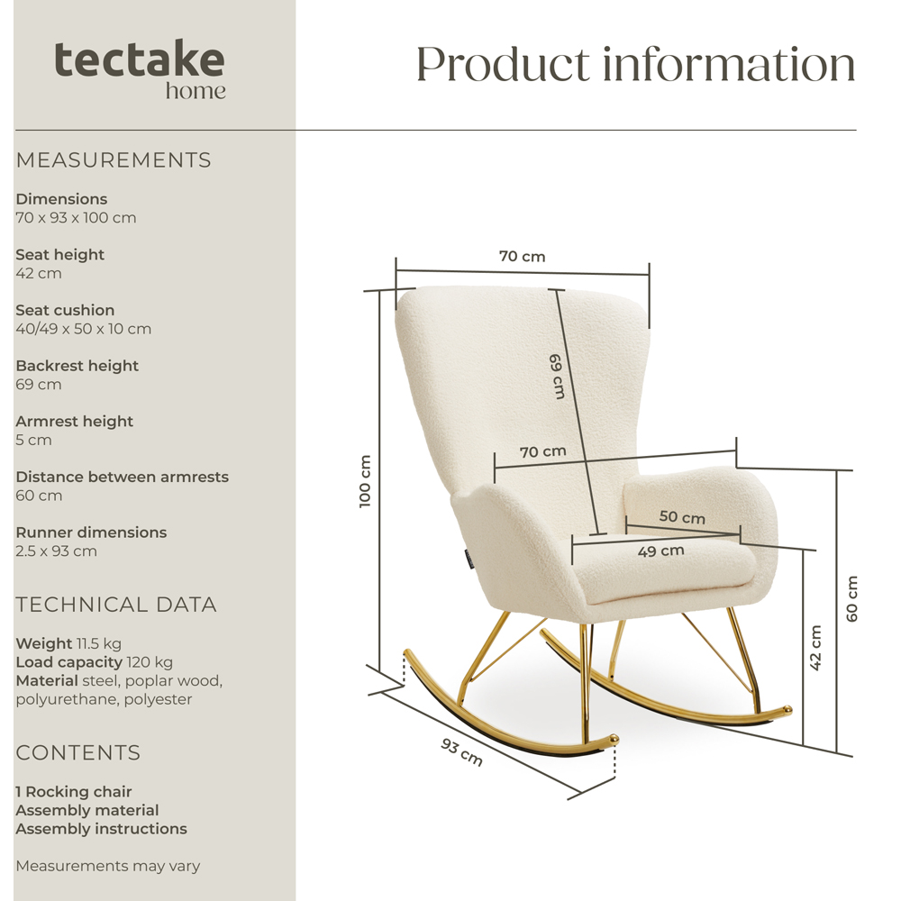 tectake Cream and Gold Swing Rocking Chair Image 9