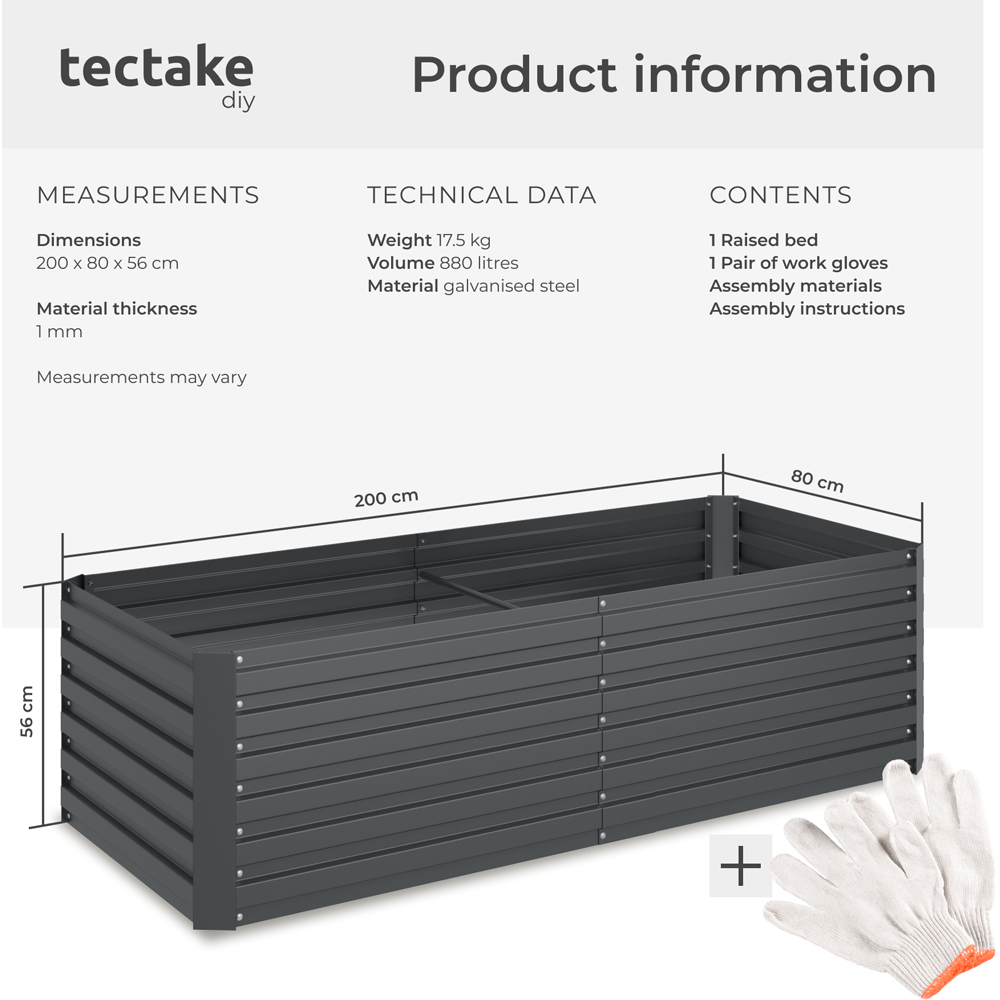 tectake Galvanised Steel Raised Garden Bed 880L 200 x 80 x 56cm Image 9
