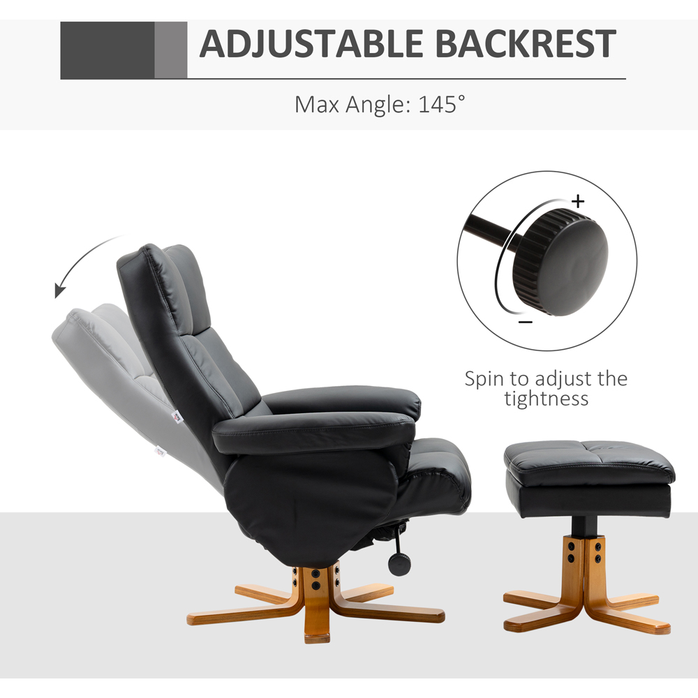 Portland Black Faux Leather Swivel Recliner Chair with Footstool Image 4