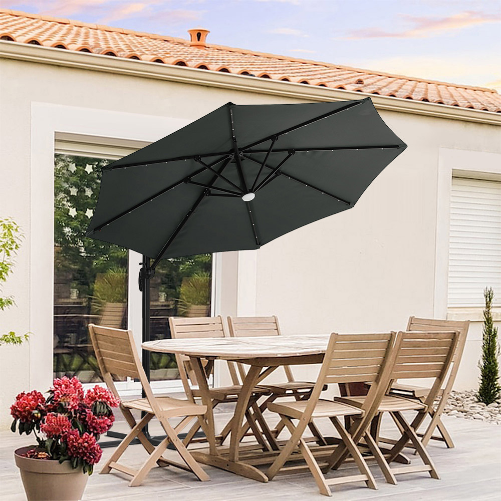 Living and Home Dark Grey LED Rotatable Cantilever Parasol 3m Image 8