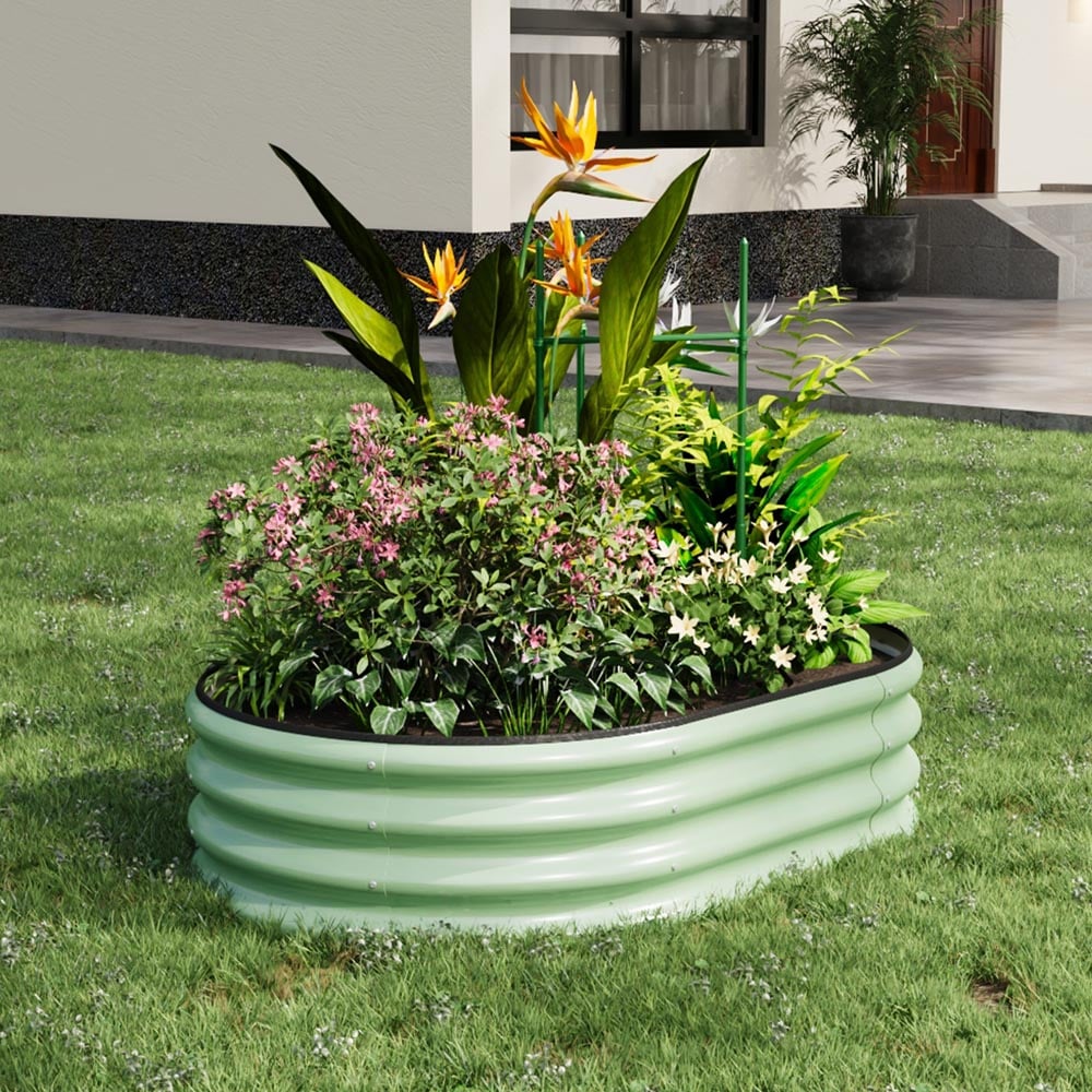 Living and Home Green Oval Galvanised Steel Raised Garden Bed 120 x 80cm Image 2
