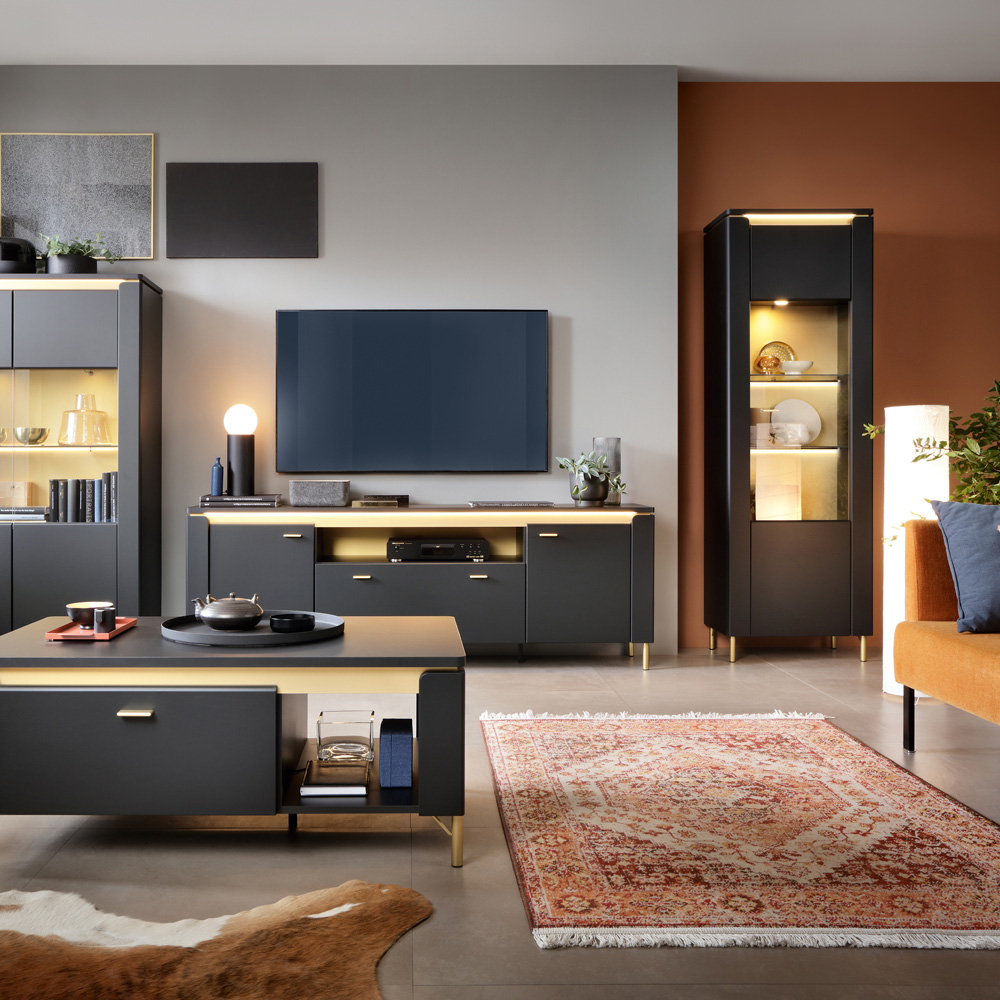 Furniture To Go Genoa Vitrin Single Door Black Cabinet Image 5