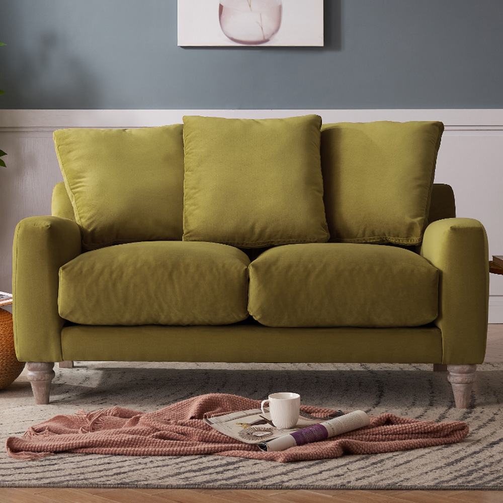 Home Detail Covent 2 Seater Olive Green Velvet Sofa Image 1