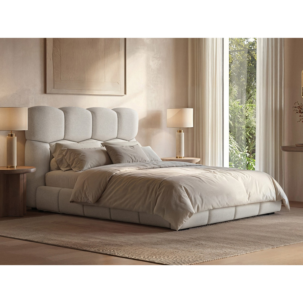 SOLACE+CO Irma Double Cream Chenille Upholstered Marshmallow Bed with Padded Headboard Image 5
