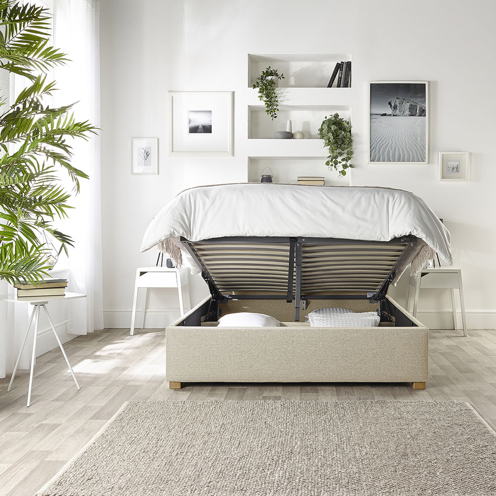 Catherine Lansfield Soho Small Double Natural Twill Ottoman Wing Bed Image 2