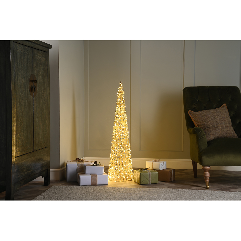 Festive Gold LED Spiral Twirl Christmas Cone Tree 3.2ft Image 2